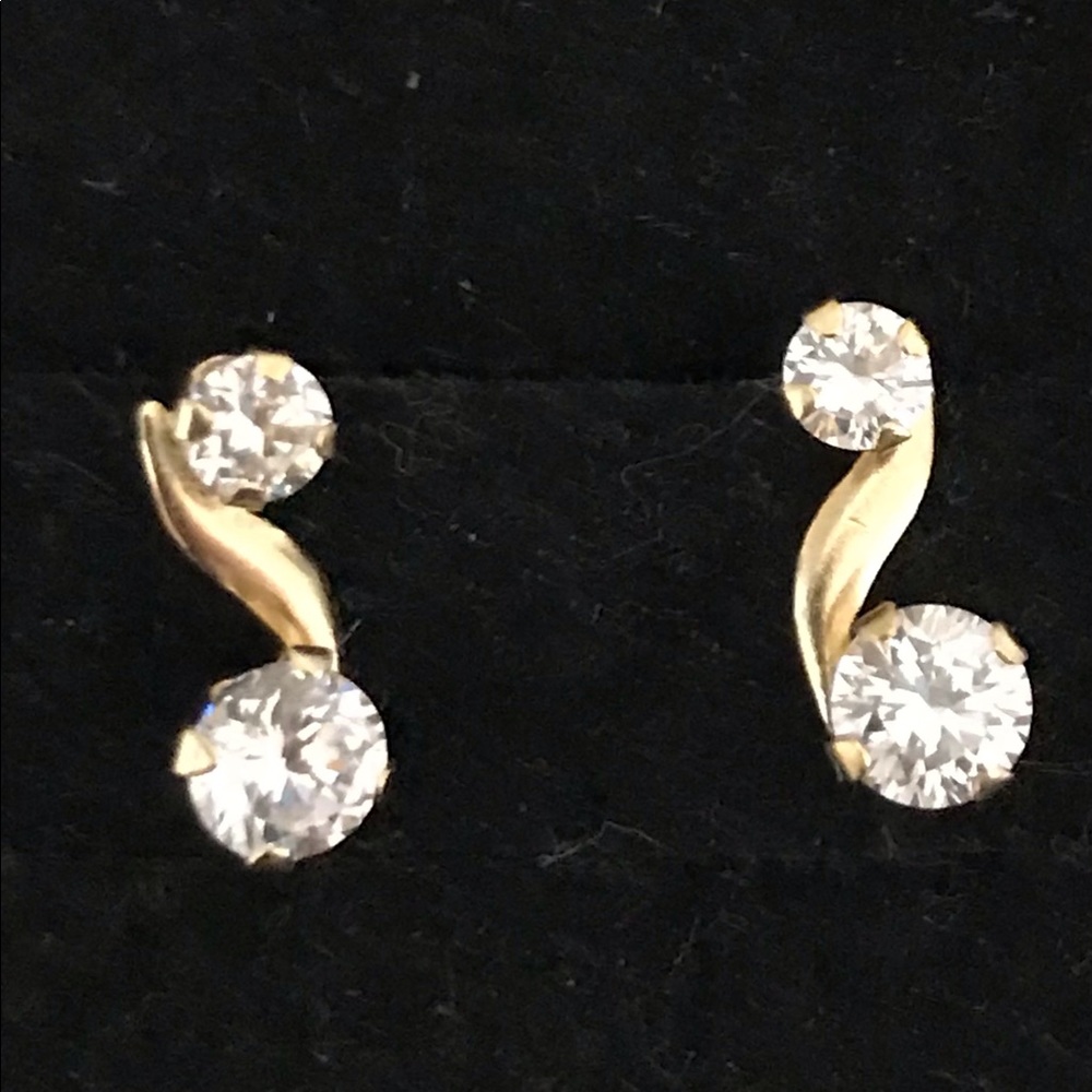 14K Yellow Gold CZ  Earrings